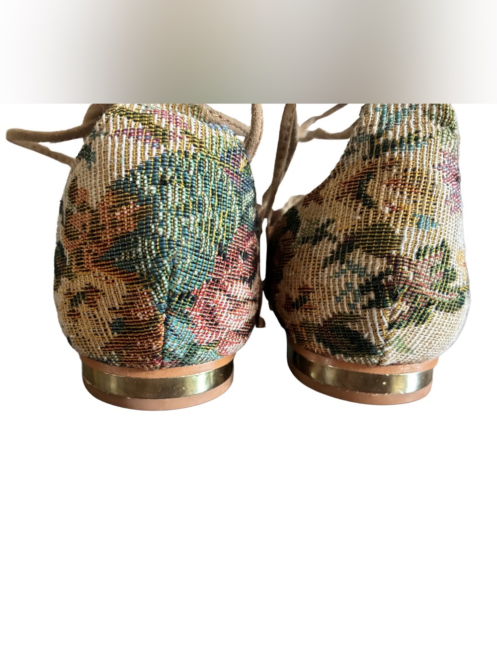 Steve Madden Walkie Flat Sz8.5 Floral Brocade Lace Up Point Toe Shoes Ankle Wrap - Picture 12 of 14